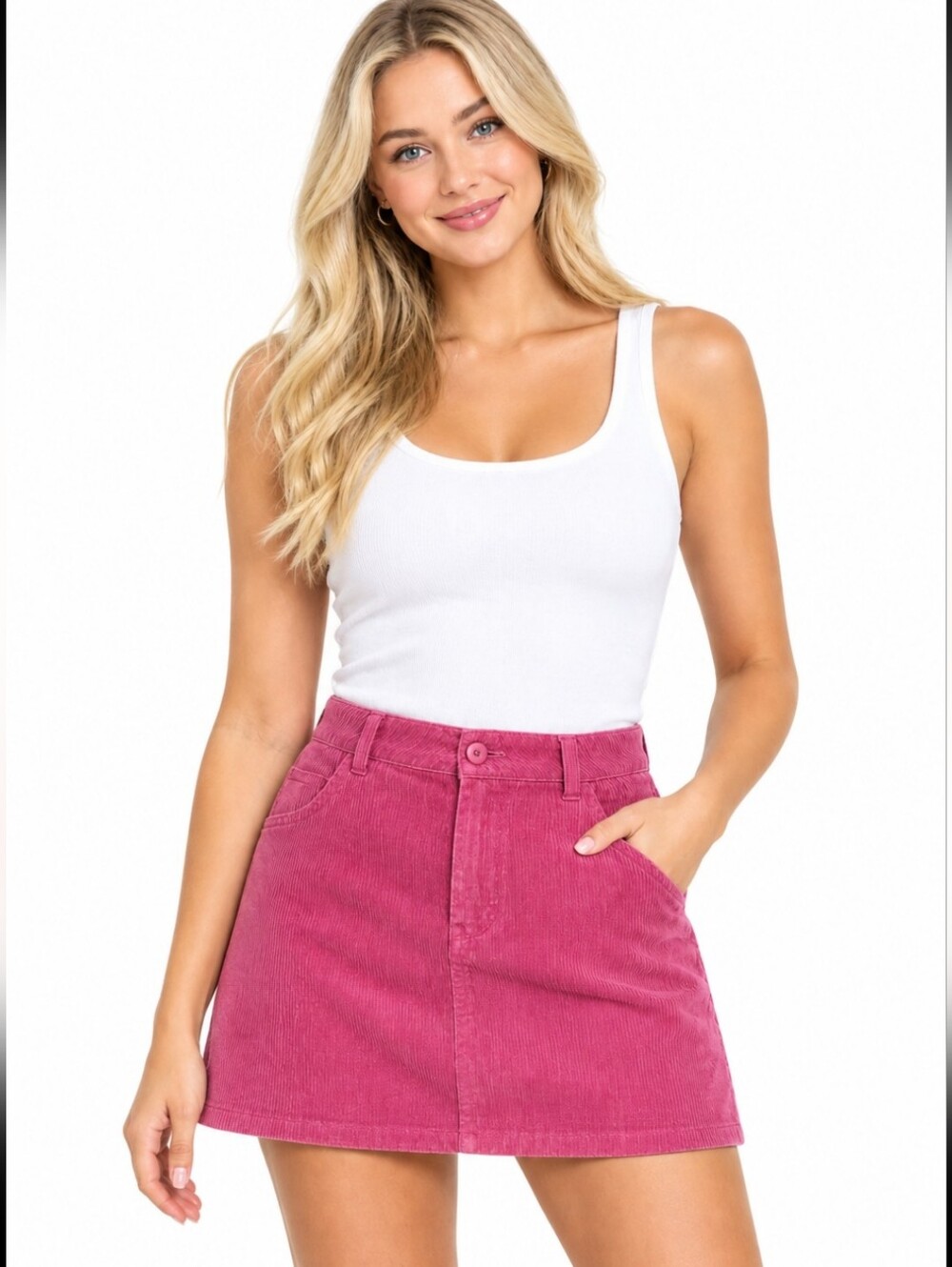 NWT Francesca's Collections Pink Corduroy Cotton A-Line Mini Skirt(sz:xl)
